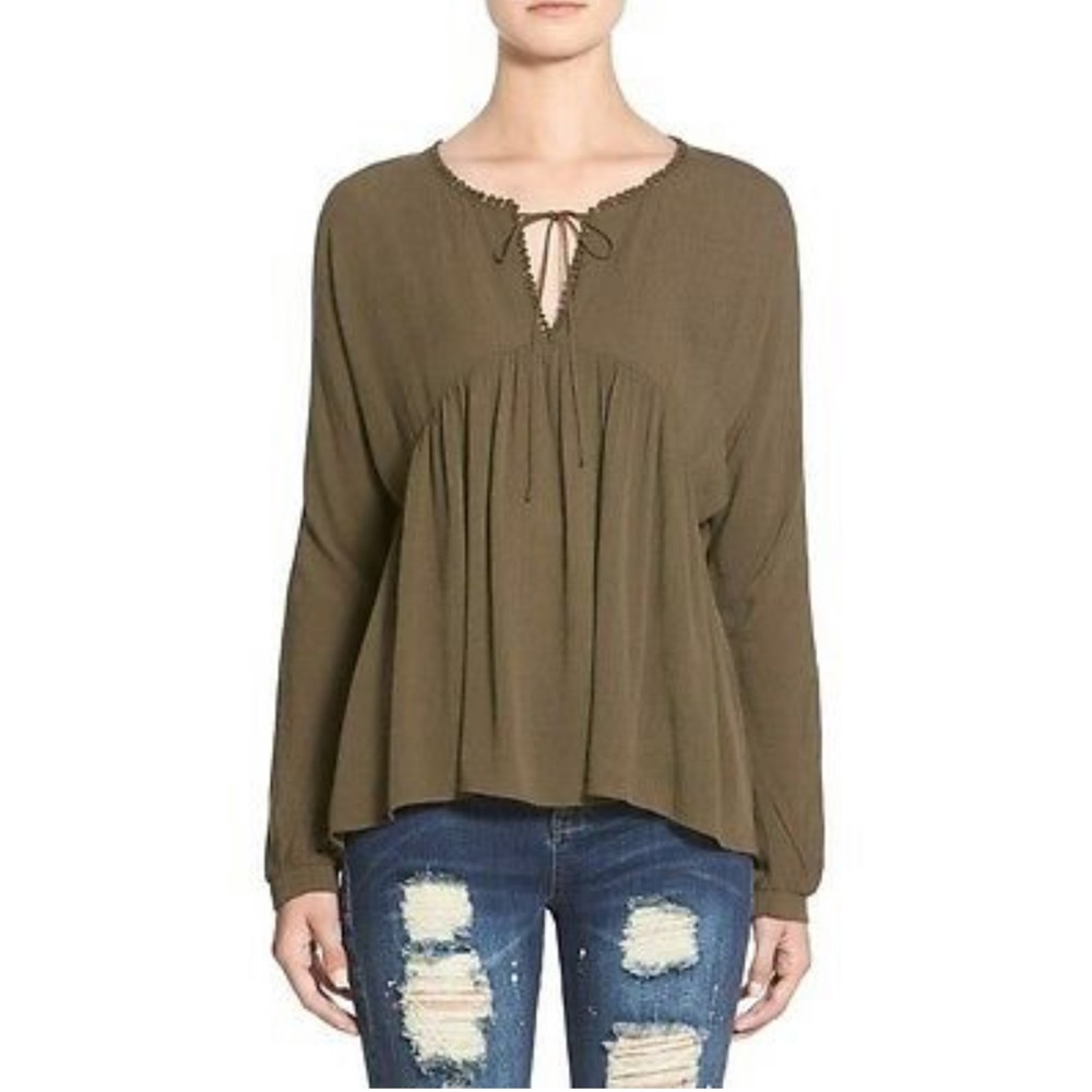 🍍Lush olive green boho peasant top - Picture 1 of 8